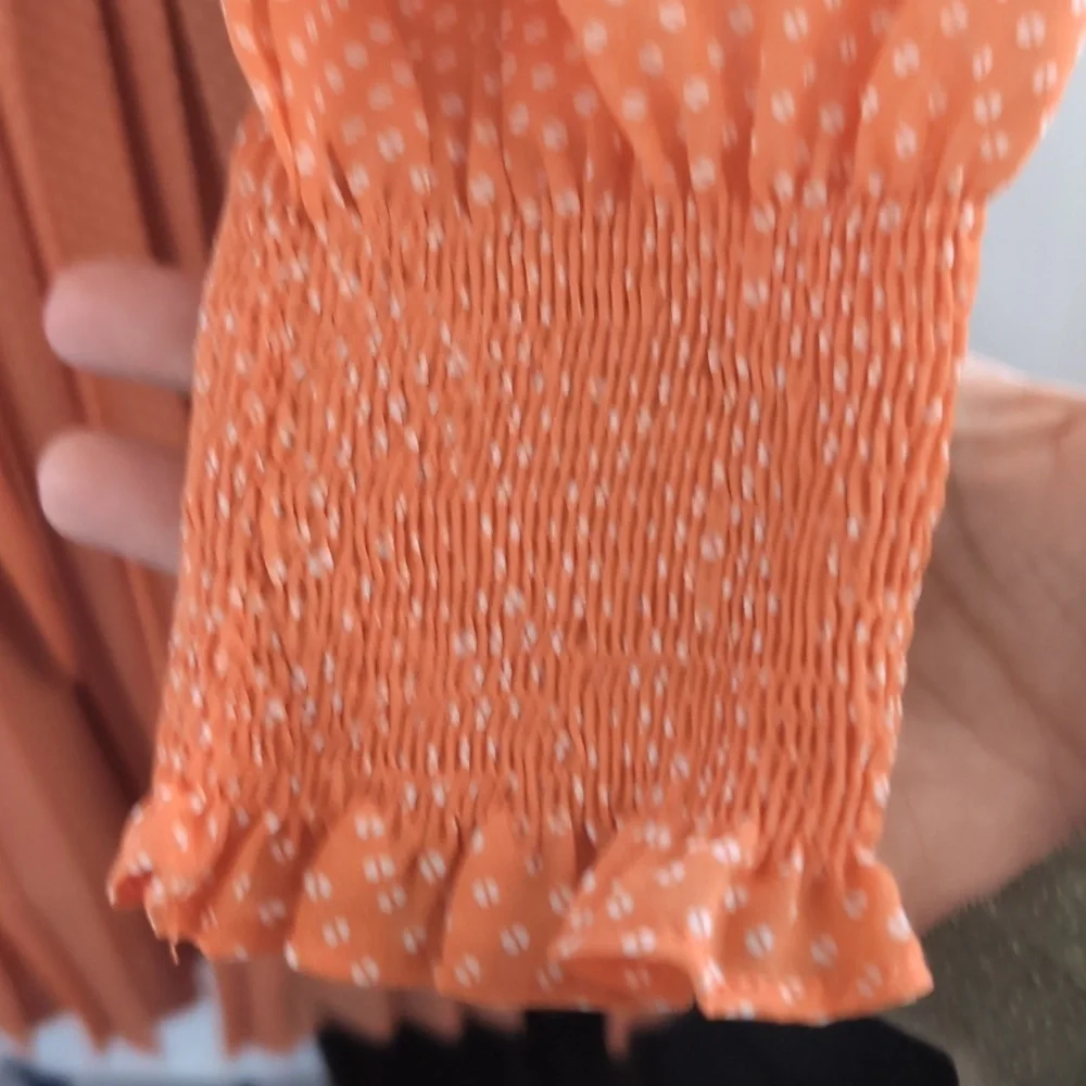 MELLO DAY Women's Orange Half Button Dotted Dress With Belt Size Large